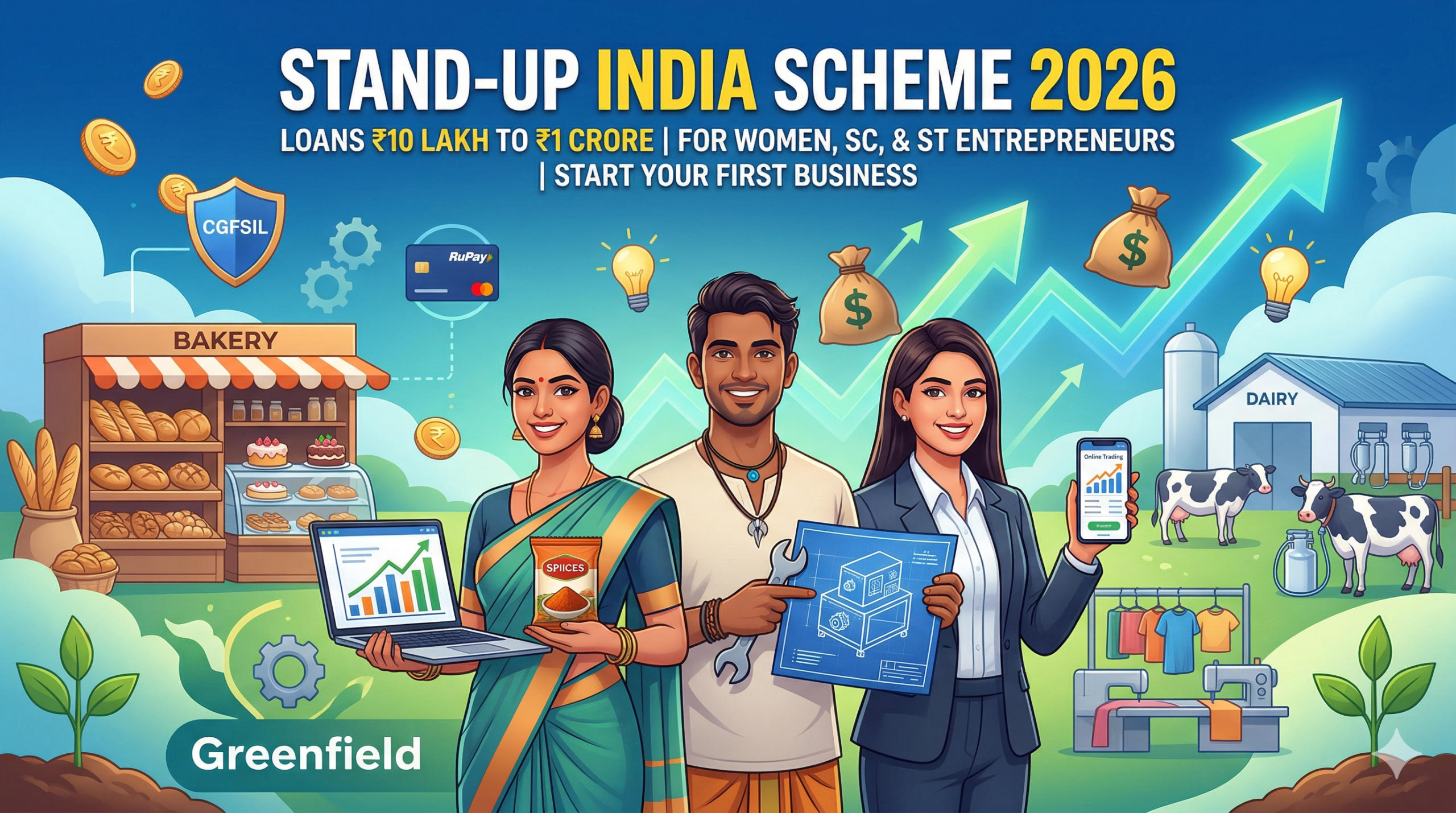 Empowering women, SC, and ST entrepreneurs with ₹10 Lakh to ₹1 Crore loans under the Stand-Up India Scheme 2026.